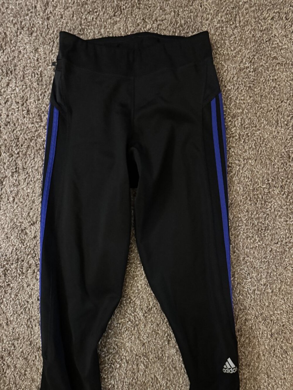 adidas Response Climalite Black Leggings with Blue Side Stripes